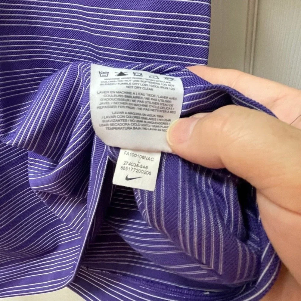 NikeGolf Men's Dri Fit Polo Size L Purple/White Stripe‎ Short Sleeve